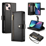 Étui de téléphone en cuir avec fermeture éclair et neuf fentes pour cartes, pour iPhone 14 Pro Max, pour iPhone 13 Pro Max, pour iPhone 13 Pro, pour iPhone 13, pour iPhone 13 mini, pour iPhone 12 / 12 Pro, pour iPhone 12 Pro Max, pour iPhone 12 mini
