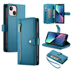 Étui de téléphone en cuir avec fermeture éclair et neuf fentes pour cartes, pour iPhone 14 Pro Max, pour iPhone 13 Pro Max, pour iPhone 13 Pro, pour iPhone 13, pour iPhone 13 mini, pour iPhone 12 / 12 Pro, pour iPhone 12 Pro Max, pour iPhone 12 mini
