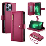 Étui de téléphone en cuir avec fermeture éclair et neuf fentes pour cartes, pour iPhone 14 Pro Max, pour iPhone 13 Pro Max, pour iPhone 13 Pro, pour iPhone 13, pour iPhone 13 mini, pour iPhone 12 / 12 Pro, pour iPhone 12 Pro Max, pour iPhone 12 mini