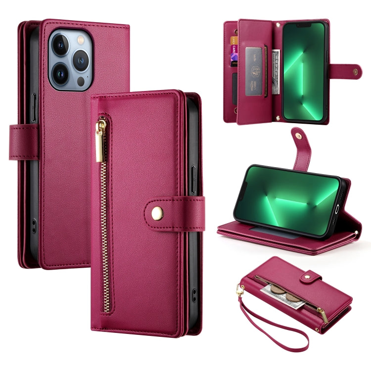 Étui de téléphone en cuir avec fermeture éclair et neuf fentes pour cartes, pour iPhone 14 Pro Max, pour iPhone 13 Pro Max, pour iPhone 13 Pro, pour iPhone 13, pour iPhone 13 mini, pour iPhone 12 / 12 Pro, pour iPhone 12 Pro Max, pour iPhone 12 mini