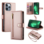 Étui de téléphone en cuir avec fermeture éclair et neuf fentes pour cartes, pour iPhone 14 Pro Max, pour iPhone 13 Pro Max, pour iPhone 13 Pro, pour iPhone 13, pour iPhone 13 mini, pour iPhone 12 / 12 Pro, pour iPhone 12 Pro Max, pour iPhone 12 mini