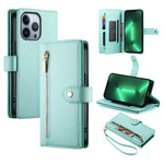 Étui de téléphone en cuir avec fermeture éclair et neuf fentes pour cartes, pour iPhone 14 Pro Max, pour iPhone 13 Pro Max, pour iPhone 13 Pro, pour iPhone 13, pour iPhone 13 mini, pour iPhone 12 / 12 Pro, pour iPhone 12 Pro Max, pour iPhone 12 mini