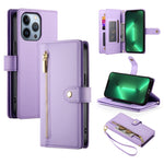 Étui de téléphone en cuir avec fermeture éclair et neuf fentes pour cartes, pour iPhone 14 Pro Max, pour iPhone 13 Pro Max, pour iPhone 13 Pro, pour iPhone 13, pour iPhone 13 mini, pour iPhone 12 / 12 Pro, pour iPhone 12 Pro Max, pour iPhone 12 mini