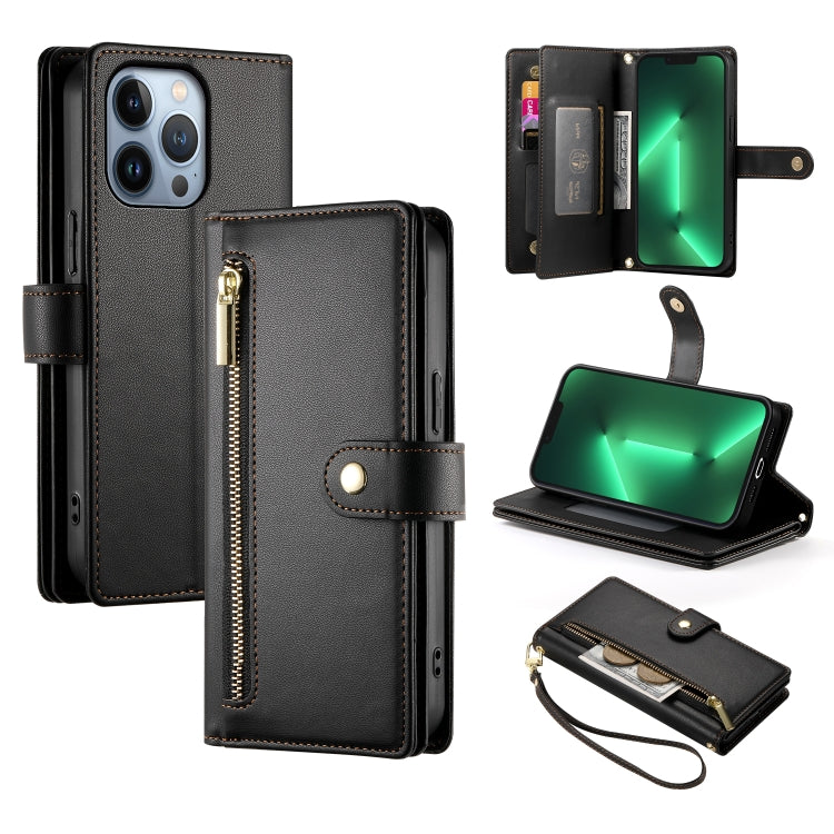 Étui de téléphone en cuir avec fermeture éclair et neuf fentes pour cartes, pour iPhone 14 Pro Max, pour iPhone 13 Pro Max, pour iPhone 13 Pro, pour iPhone 13, pour iPhone 13 mini, pour iPhone 12 / 12 Pro, pour iPhone 12 Pro Max, pour iPhone 12 mini