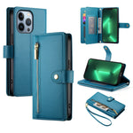 Étui de téléphone en cuir avec fermeture éclair et neuf fentes pour cartes, pour iPhone 14 Pro Max, pour iPhone 13 Pro Max, pour iPhone 13 Pro, pour iPhone 13, pour iPhone 13 mini, pour iPhone 12 / 12 Pro, pour iPhone 12 Pro Max, pour iPhone 12 mini