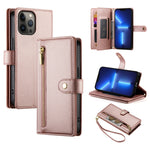 Étui de téléphone en cuir avec fermeture éclair et neuf fentes pour cartes, pour iPhone 14 Pro Max, pour iPhone 13 Pro Max, pour iPhone 13 Pro, pour iPhone 13, pour iPhone 13 mini, pour iPhone 12 / 12 Pro, pour iPhone 12 Pro Max, pour iPhone 12 mini