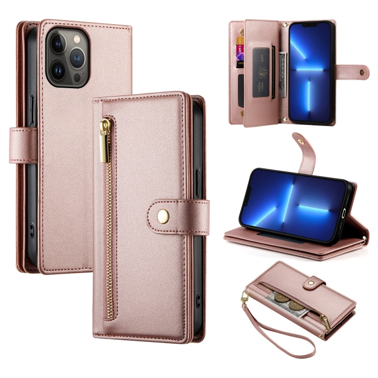 Étui de téléphone en cuir avec fermeture éclair et neuf fentes pour cartes, pour iPhone 14 Pro Max, pour iPhone 13 Pro Max, pour iPhone 13 Pro, pour iPhone 13, pour iPhone 13 mini, pour iPhone 12 / 12 Pro, pour iPhone 12 Pro Max, pour iPhone 12 mini