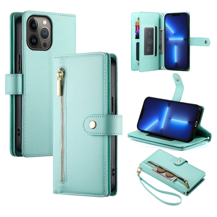 Étui de téléphone en cuir avec fermeture éclair et neuf fentes pour cartes, pour iPhone 14 Pro Max, pour iPhone 13 Pro Max, pour iPhone 13 Pro, pour iPhone 13, pour iPhone 13 mini, pour iPhone 12 / 12 Pro, pour iPhone 12 Pro Max, pour iPhone 12 mini