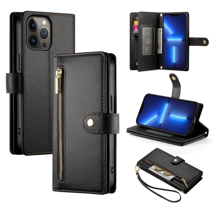 Étui de téléphone en cuir avec fermeture éclair et neuf fentes pour cartes, pour iPhone 14 Pro Max, pour iPhone 13 Pro Max, pour iPhone 13 Pro, pour iPhone 13, pour iPhone 13 mini, pour iPhone 12 / 12 Pro, pour iPhone 12 Pro Max, pour iPhone 12 mini