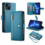 Étui de téléphone en cuir avec fermeture éclair et neuf fentes pour cartes, pour iPhone 14 Pro Max, pour iPhone 13 Pro Max, pour iPhone 13 Pro, pour iPhone 13, pour iPhone 13 mini, pour iPhone 12 / 12 Pro, pour iPhone 12 Pro Max, pour iPhone 12 mini