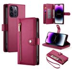 Étui de téléphone en cuir avec fermeture éclair et neuf fentes pour cartes, pour iPhone 14 Pro Max, pour iPhone 13 Pro Max, pour iPhone 13 Pro, pour iPhone 13, pour iPhone 13 mini, pour iPhone 12 / 12 Pro, pour iPhone 12 Pro Max, pour iPhone 12 mini