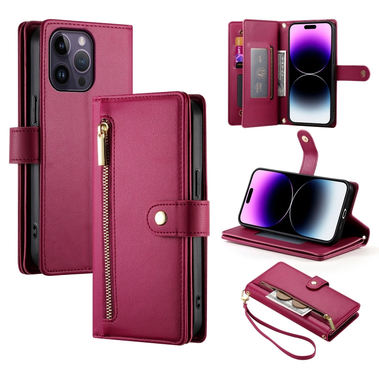 Étui de téléphone en cuir avec fermeture éclair et neuf fentes pour cartes, pour iPhone 14 Pro Max, pour iPhone 13 Pro Max, pour iPhone 13 Pro, pour iPhone 13, pour iPhone 13 mini, pour iPhone 12 / 12 Pro, pour iPhone 12 Pro Max, pour iPhone 12 mini