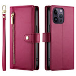 Étui de téléphone en cuir avec fermeture éclair et neuf fentes pour cartes, pour iPhone 14 Pro Max, pour iPhone 13 Pro Max, pour iPhone 13 Pro, pour iPhone 13, pour iPhone 13 mini, pour iPhone 12 / 12 Pro, pour iPhone 12 Pro Max, pour iPhone 12 mini