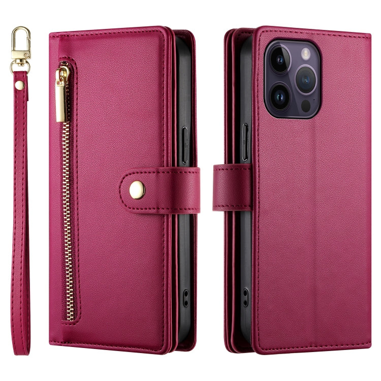 Étui de téléphone en cuir avec fermeture éclair et neuf fentes pour cartes, pour iPhone 14 Pro Max, pour iPhone 13 Pro Max, pour iPhone 13 Pro, pour iPhone 13, pour iPhone 13 mini, pour iPhone 12 / 12 Pro, pour iPhone 12 Pro Max, pour iPhone 12 mini