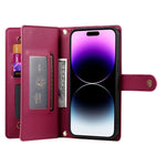 Étui de téléphone en cuir avec fermeture éclair et neuf fentes pour cartes, pour iPhone 14 Pro Max, pour iPhone 13 Pro Max, pour iPhone 13 Pro, pour iPhone 13, pour iPhone 13 mini, pour iPhone 12 / 12 Pro, pour iPhone 12 Pro Max, pour iPhone 12 mini