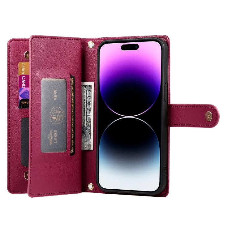 Étui de téléphone en cuir avec fermeture éclair et neuf fentes pour cartes, pour iPhone 14 Pro Max, pour iPhone 13 Pro Max, pour iPhone 13 Pro, pour iPhone 13, pour iPhone 13 mini, pour iPhone 12 / 12 Pro, pour iPhone 12 Pro Max, pour iPhone 12 mini