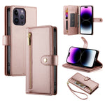 Étui de téléphone en cuir avec fermeture éclair et neuf fentes pour cartes, pour iPhone 14 Pro Max, pour iPhone 13 Pro Max, pour iPhone 13 Pro, pour iPhone 13, pour iPhone 13 mini, pour iPhone 12 / 12 Pro, pour iPhone 12 Pro Max, pour iPhone 12 mini