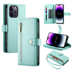 Étui de téléphone en cuir avec fermeture éclair et neuf fentes pour cartes, pour iPhone 14 Pro Max, pour iPhone 13 Pro Max, pour iPhone 13 Pro, pour iPhone 13, pour iPhone 13 mini, pour iPhone 12 / 12 Pro, pour iPhone 12 Pro Max, pour iPhone 12 mini