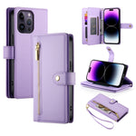 Étui de téléphone en cuir avec fermeture éclair et neuf fentes pour cartes, pour iPhone 14 Pro Max, pour iPhone 13 Pro Max, pour iPhone 13 Pro, pour iPhone 13, pour iPhone 13 mini, pour iPhone 12 / 12 Pro, pour iPhone 12 Pro Max, pour iPhone 12 mini