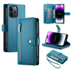 Étui de téléphone en cuir avec fermeture éclair et neuf fentes pour cartes, pour iPhone 14 Pro Max, pour iPhone 13 Pro Max, pour iPhone 13 Pro, pour iPhone 13, pour iPhone 13 mini, pour iPhone 12 / 12 Pro, pour iPhone 12 Pro Max, pour iPhone 12 mini