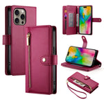 Étui de téléphone en cuir avec porte-cartes et fermeture éclair à neuf emplacements, pour iPhone 17 Pro Max, pour iPhone 17 Pro, pour iPhone 17, pour iPhone Air, pour iPhone 16e, pour iPhone 16 Pro Max, pour iPhone 16 Pro, pour iPhone 16 Plus