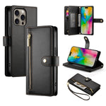 Étui de téléphone en cuir avec porte-cartes et fermeture éclair à neuf emplacements, pour iPhone 17 Pro Max, pour iPhone 17 Pro, pour iPhone 17, pour iPhone Air, pour iPhone 16e, pour iPhone 16 Pro Max, pour iPhone 16 Pro, pour iPhone 16 Plus