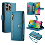 Étui de téléphone en cuir avec porte-cartes et fermeture éclair à neuf emplacements, pour iPhone 17 Pro Max, pour iPhone 17 Pro, pour iPhone 17, pour iPhone Air, pour iPhone 16e, pour iPhone 16 Pro Max, pour iPhone 16 Pro, pour iPhone 16 Plus