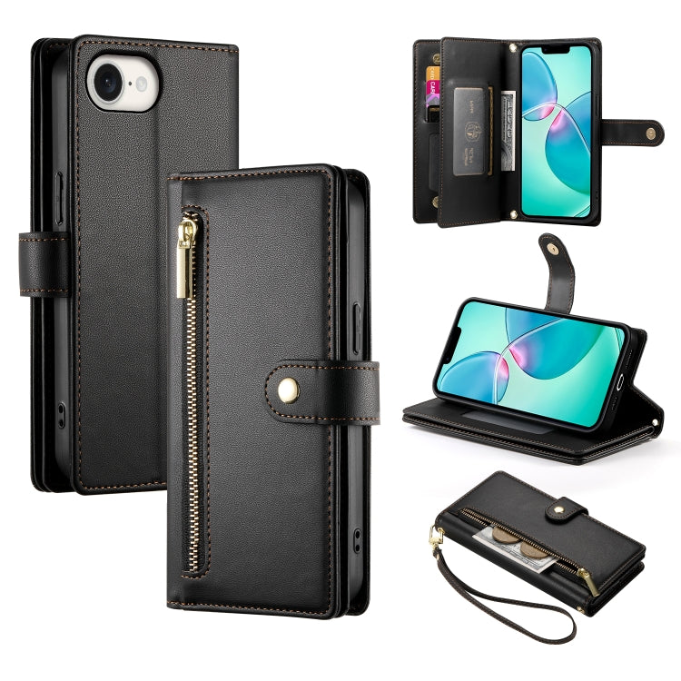 Étui de téléphone en cuir avec porte-cartes et fermeture éclair à neuf emplacements, pour iPhone 17 Pro Max, pour iPhone 17 Pro, pour iPhone 17, pour iPhone Air, pour iPhone 16e, pour iPhone 16 Pro Max, pour iPhone 16 Pro, pour iPhone 16 Plus