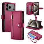 Étui de téléphone en cuir avec porte-cartes et fermeture éclair à neuf emplacements, pour iPhone 17 Pro Max, pour iPhone 17 Pro, pour iPhone 17, pour iPhone Air, pour iPhone 16e, pour iPhone 16 Pro Max, pour iPhone 16 Pro, pour iPhone 16 Plus