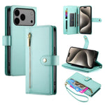 Étui de téléphone en cuir avec porte-cartes et fermeture éclair à neuf emplacements, pour iPhone 17 Pro Max, pour iPhone 17 Pro, pour iPhone 17, pour iPhone Air, pour iPhone 16e, pour iPhone 16 Pro Max, pour iPhone 16 Pro, pour iPhone 16 Plus