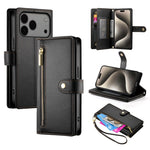 Étui de téléphone en cuir avec porte-cartes et fermeture éclair à neuf emplacements, pour iPhone 17 Pro Max, pour iPhone 17 Pro, pour iPhone 17, pour iPhone Air, pour iPhone 16e, pour iPhone 16 Pro Max, pour iPhone 16 Pro, pour iPhone 16 Plus