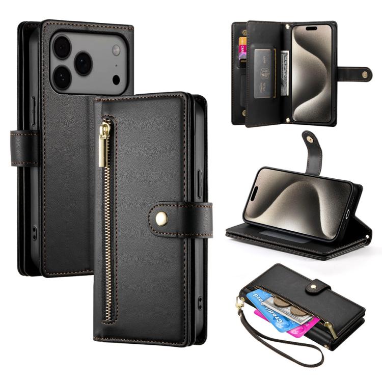 Étui de téléphone en cuir avec porte-cartes et fermeture éclair à neuf emplacements, pour iPhone 17 Pro Max, pour iPhone 17 Pro, pour iPhone 17, pour iPhone Air, pour iPhone 16e, pour iPhone 16 Pro Max, pour iPhone 16 Pro, pour iPhone 16 Plus