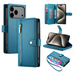 Étui de téléphone en cuir avec porte-cartes et fermeture éclair à neuf emplacements, pour iPhone 17 Pro Max, pour iPhone 17 Pro, pour iPhone 17, pour iPhone Air, pour iPhone 16e, pour iPhone 16 Pro Max, pour iPhone 16 Pro, pour iPhone 16 Plus