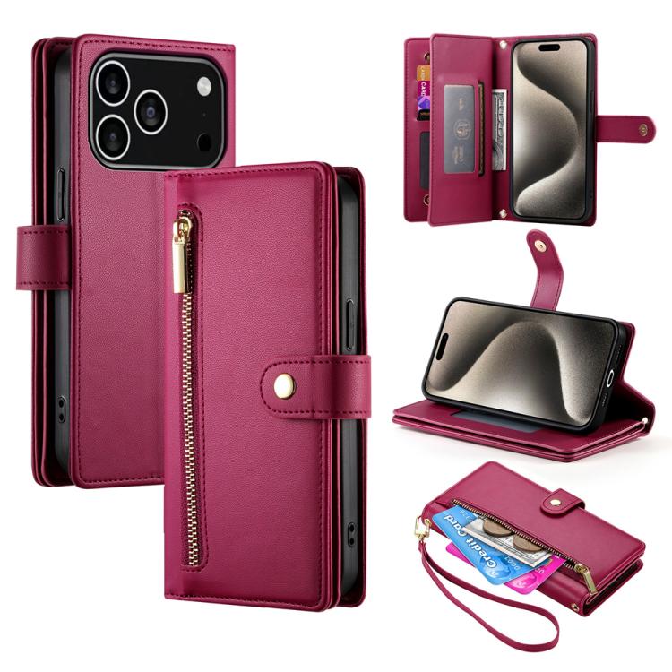 Étui de téléphone en cuir avec porte-cartes et fermeture éclair à neuf emplacements, pour iPhone 17 Pro Max, pour iPhone 17 Pro, pour iPhone 17, pour iPhone Air, pour iPhone 16e, pour iPhone 16 Pro Max, pour iPhone 16 Pro, pour iPhone 16 Plus