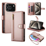 Étui de téléphone en cuir avec porte-cartes et fermeture éclair à neuf emplacements, pour iPhone 17 Pro Max, pour iPhone 17 Pro, pour iPhone 17, pour iPhone Air, pour iPhone 16e, pour iPhone 16 Pro Max, pour iPhone 16 Pro, pour iPhone 16 Plus