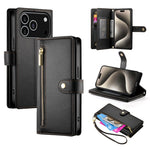 Étui de téléphone en cuir avec porte-cartes et fermeture éclair à neuf emplacements, pour iPhone 17 Pro Max, pour iPhone 17 Pro, pour iPhone 17, pour iPhone Air, pour iPhone 16e, pour iPhone 16 Pro Max, pour iPhone 16 Pro, pour iPhone 16 Plus