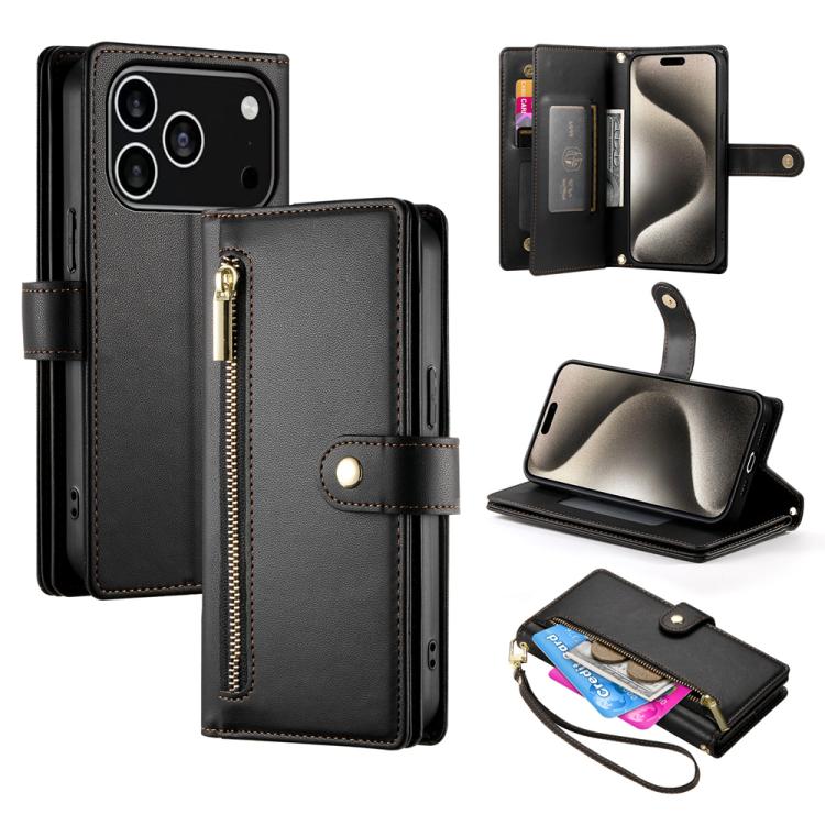 Étui de téléphone en cuir avec porte-cartes et fermeture éclair à neuf emplacements, pour iPhone 17 Pro Max, pour iPhone 17 Pro, pour iPhone 17, pour iPhone Air, pour iPhone 16e, pour iPhone 16 Pro Max, pour iPhone 16 Pro, pour iPhone 16 Plus