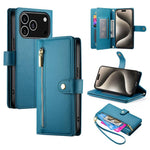 Étui de téléphone en cuir avec porte-cartes et fermeture éclair à neuf emplacements, pour iPhone 17 Pro Max, pour iPhone 17 Pro, pour iPhone 17, pour iPhone Air, pour iPhone 16e, pour iPhone 16 Pro Max, pour iPhone 16 Pro, pour iPhone 16 Plus