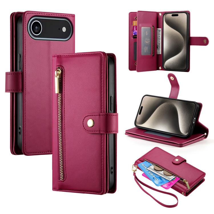 Étui de téléphone en cuir avec porte-cartes et fermeture éclair à neuf emplacements, pour iPhone 17 Pro Max, pour iPhone 17 Pro, pour iPhone 17, pour iPhone Air, pour iPhone 16e, pour iPhone 16 Pro Max, pour iPhone 16 Pro, pour iPhone 16 Plus