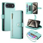 Étui de téléphone en cuir avec porte-cartes et fermeture éclair à neuf emplacements, pour iPhone 17 Pro Max, pour iPhone 17 Pro, pour iPhone 17, pour iPhone Air, pour iPhone 16e, pour iPhone 16 Pro Max, pour iPhone 16 Pro, pour iPhone 16 Plus