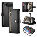 Étui de téléphone en cuir avec porte-cartes et fermeture éclair à neuf emplacements, pour iPhone 17 Pro Max, pour iPhone 17 Pro, pour iPhone 17, pour iPhone Air, pour iPhone 16e, pour iPhone 16 Pro Max, pour iPhone 16 Pro, pour iPhone 16 Plus