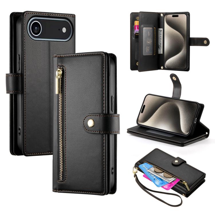 Étui de téléphone en cuir avec porte-cartes et fermeture éclair à neuf emplacements, pour iPhone 17 Pro Max, pour iPhone 17 Pro, pour iPhone 17, pour iPhone Air, pour iPhone 16e, pour iPhone 16 Pro Max, pour iPhone 16 Pro, pour iPhone 16 Plus