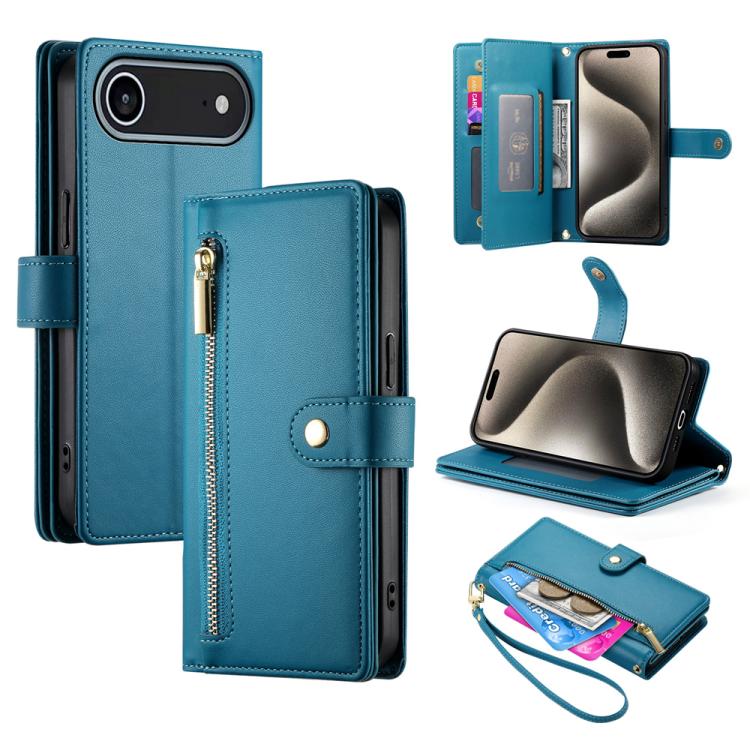 Étui de téléphone en cuir avec porte-cartes et fermeture éclair à neuf emplacements, pour iPhone 17 Pro Max, pour iPhone 17 Pro, pour iPhone 17, pour iPhone Air, pour iPhone 16e, pour iPhone 16 Pro Max, pour iPhone 16 Pro, pour iPhone 16 Plus