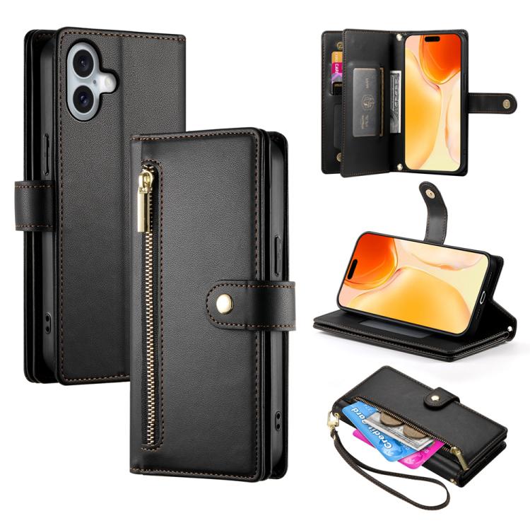 Étui de téléphone en cuir avec porte-cartes et fermeture éclair à neuf emplacements, pour iPhone 17 Pro Max, pour iPhone 17 Pro, pour iPhone 17, pour iPhone Air, pour iPhone 16e, pour iPhone 16 Pro Max, pour iPhone 16 Pro, pour iPhone 16 Plus