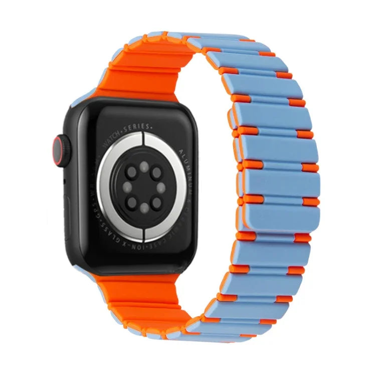Bracelet de montre magnétique bicolore en silicone, compatible avec Apple Watch Series 9 41 mm, Apple Watch Ultra 49 mm, Apple Watch Series 8 41 mm et Apple Watch Series 8 45 mm.