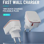 Chargeur rapide USB LDNIO A1204Q QC3.0 18W avec câble USB vers 8 broches 1m, prise EU, prise UK, prise US