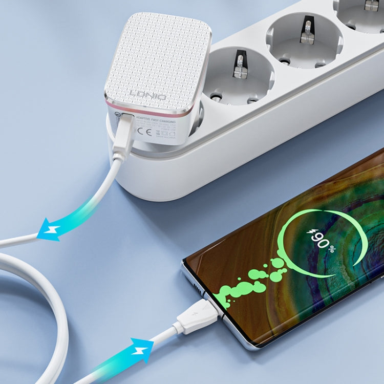 Chargeur rapide USB LDNIO A1204Q QC3.0 18W avec câble USB vers 8 broches 1m, prise EU, prise UK, prise US