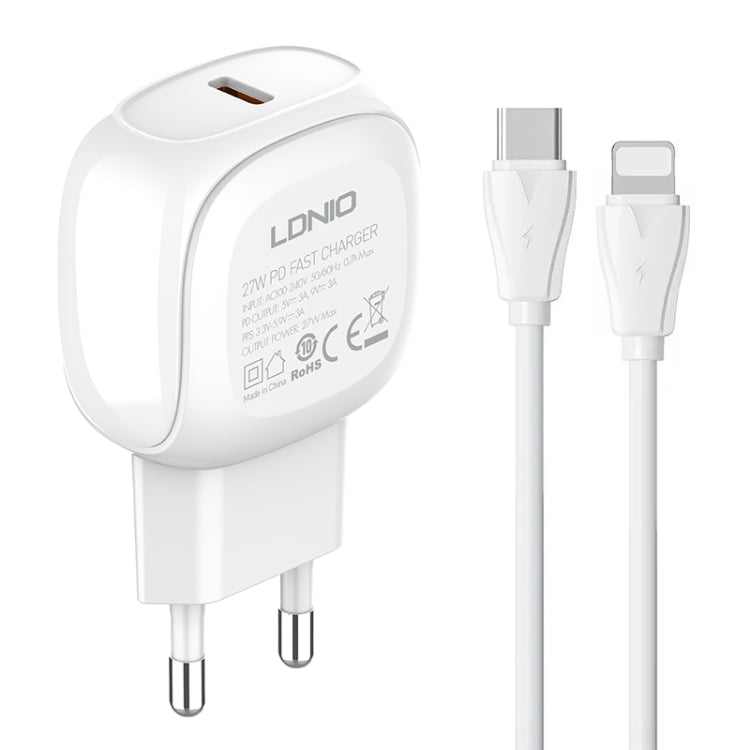 Chargeur rapide USB-C / Type-C LDNIO A1206C PD27W avec câble 8 broches 1m, prise EU