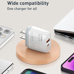 Chargeur rapide USB + Type-C LDNIO Q229 QC3.0 / PD20W avec câble USB vers 8 broches 1m, prise EU, prise UK, prise US