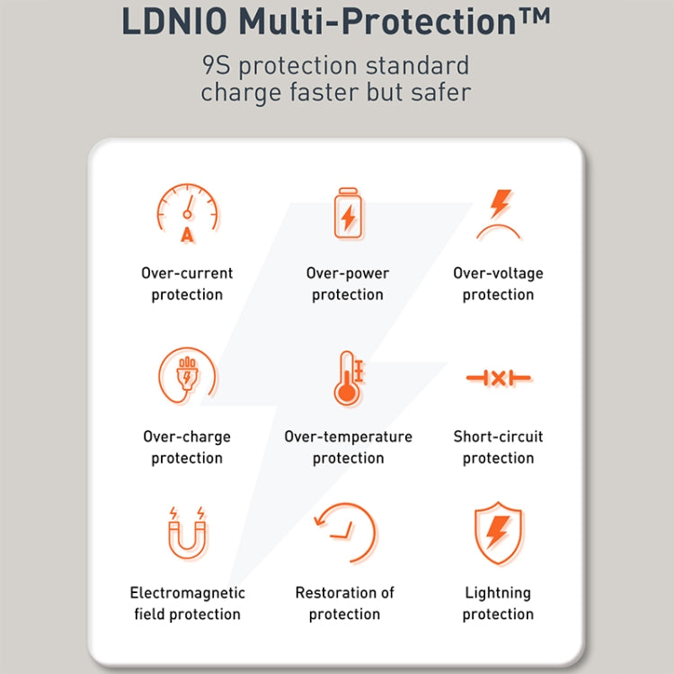 Chargeur rapide USB + Type-C LDNIO Q229 QC3.0 / PD20W avec câble USB vers 8 broches 1m, prise EU, prise UK, prise US